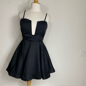 NWT New Moxeay Black Plunge Neck Fit & Flare Mini Dress Size XL Party Night Out